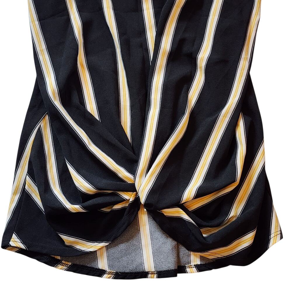 White Birch Womens Pullover Blouse Size S Black Yellow Striped Knotted Tank Top - Picture 6 of 14